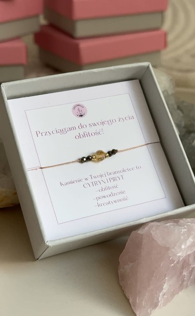 cytryn piryt Bransoletki szczęścia z kamieni naturalnych Bransoletki z cytrynem, kwarcem różowym Bransoletki z intencją na sznurku.jpeg