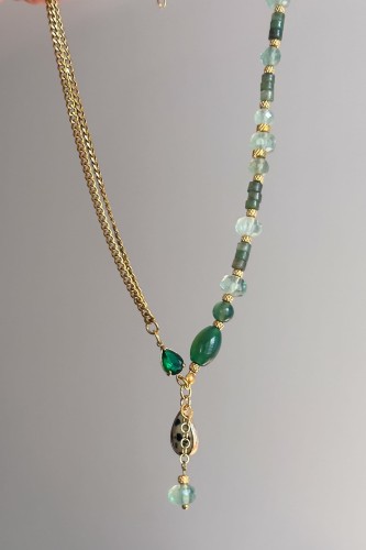 naszyjnik z kamieni naturalnych, zielony naszyjnik, fluoryt, awenturyn, jaspis dalmatyński