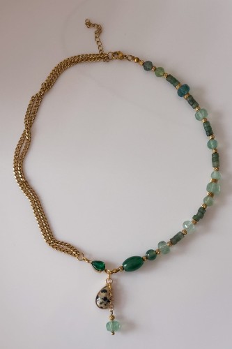 naszyjnik z kamieni naturalnych, zielony naszyjnik, fluoryt, awenturyn, jaspis dalmatyński