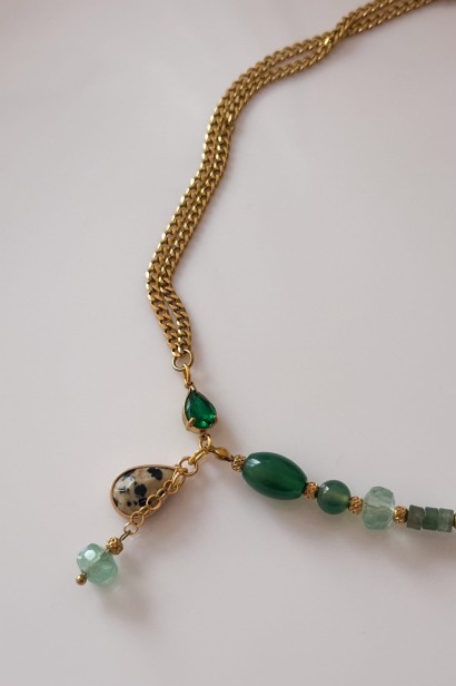 naszyjnik z kamieni naturalnych, zielony naszyjnik, fluoryt, awenturyn, jaspis dalmatyński,