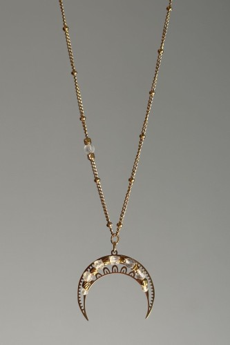 Lunula z kamieniem księżycowym i kryształem górskim, delikatny naszyjnik damski z księżycem, biżuteria symboliczna, stal szlachetna