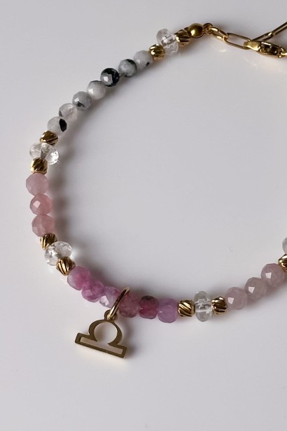 bransoletka dla wagi bransoletka zodiakalna waga kamienie dla wagi bransoletka z kamieni naturalnych bransoletka różowy turmalin bransoletka kamień księżycowy biżuteria zodiakalna waga bransoletka stal szlachetna 316L