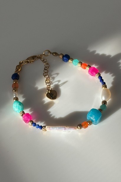 unikatowa bransoletka z kamieni naturalnych, bransoletka dopaminkowa, bransoletka apatyt amazonit perła, bransoletka z kamieniem księżycowym, bransoletka lapis lazuli, kolorowa bransoletka handmade, bransoletka z regulacją,