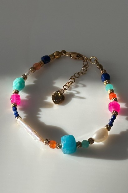 unikatowa bransoletka z kamieni naturalnych, bransoletka dopaminkowa, bransoletka apatyt amazonit perła, bransoletka z kamieniem księżycowym, bransoletka lapis lazuli, kolorowa bransoletka handmade, bransoletka z regulacją,