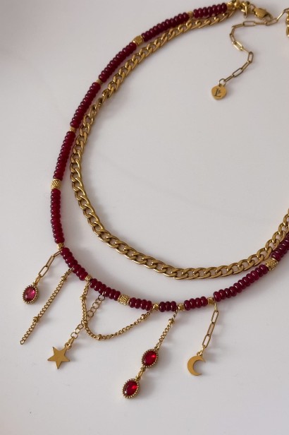 choker z jadeitem czerwonym, naszyjnik z czerwonym jadeitem, choker stal szlachetna złoty, sensualny naszyjnik damski, biżuteria symboliczna, unikatowy choker, elegancki