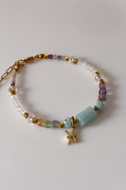 Bransoletka Go With the Flow dla Ryb z kamieni naturalnych, symbol zodiaku Ryby stal 316L
