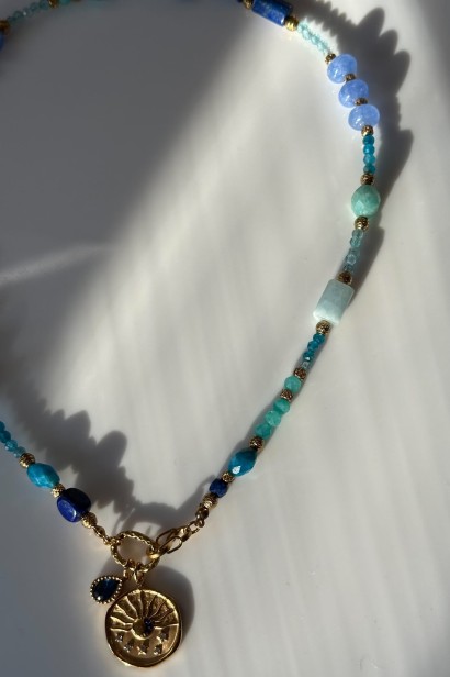 choker z lapis lazuli naszyjnik z amazonitem choker z akwamarynem biżuteria z kamieni naturalnych damska naszyjnik z apatytu naszyjnik z chalcedonu niebieski choker z kamieni
