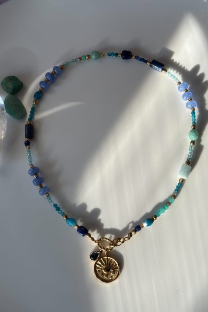 choker z lapis lazuli naszyjnik z amazonitem choker z akwamarynem biżuteria z kamieni naturalnych damska naszyjnik z apatytu naszyjnik z chalcedonu niebieski choker z kamieni