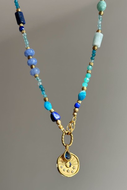 choker z lapis lazuli naszyjnik z amazonitem choker z akwamarynem biżuteria z kamieni naturalnych damska naszyjnik z apatytu naszyjnik z chalcedonu niebieski choker z kamieni