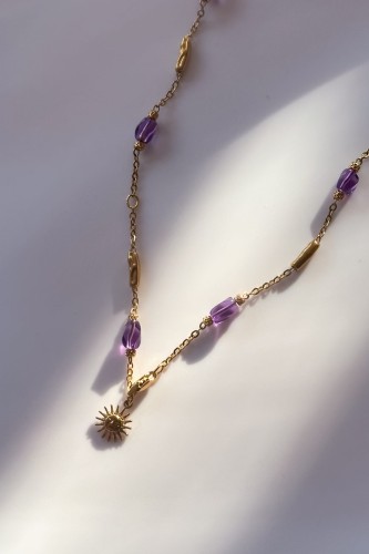 naszyjnik z ametystem naszyjnik z krawatką naszyjnik z ametystem damski biżuteria z ametystem delikatny naszyjnik damski naszyjnik ze stali szlachetnej elegancki naszyjnik z kamieniem naturalnym naszyjnik minimalistyczny damski