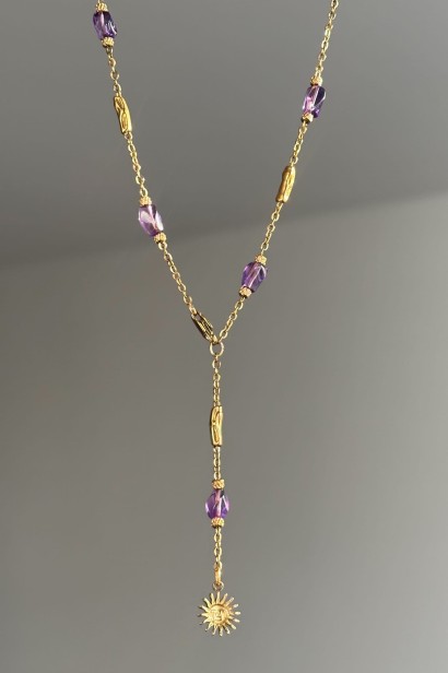 naszyjnik z ametystem naszyjnik z krawatką naszyjnik z ametystem damski biżuteria z ametystem delikatny naszyjnik damski naszyjnik ze stali szlachetnej elegancki naszyjnik z kamieniem naturalnym naszyjnik minimalistyczny damski