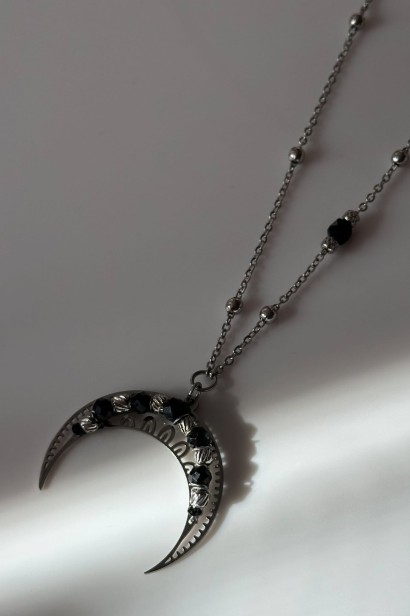srebrna lunula naszyjnik naszyjnik z czarnym turmalinem srebrny naszyjnik ochronny kamienie naturalne biżuteria stal szlachetna srebrna naszyjnik regulowana długość minimalistyczny