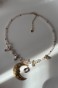naszyjnik z księżycem złoty kolia kolia kamień księżycowy kryształ górski topaz perła unikatowy naszyjnik z kamieni naturalnych biżuteria handmade księżyc kobieca naszyjnik regulowany stal szlachetna złota