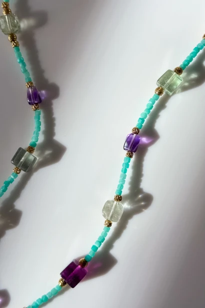 naszyjnik amazonit fluoryt cytryn ametyst beryl naszyjnik morski kamienie naturalne unikatowy naszyjnik z zawieszką amazonit biżuteria handmade letnia złota naszyjnik stal szlachetna kamienie naturalne