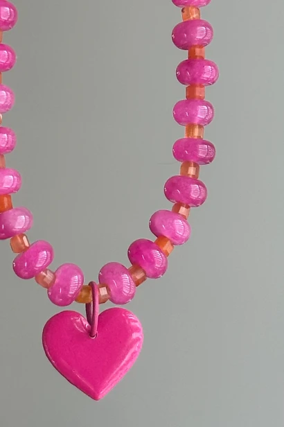 naszyjnik jadeit agat pomarańczowy serce naszyjnik kolorowy dopaminka lulobelia biżuteria handmade kolorowa naszyjnik serduszko naszyjnik z kamieni naturalnych różowy pomarańczowy naszyjnik damski stal szlachetna regulowany