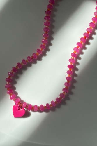 naszyjnik jadeit agat pomarańczowy serce naszyjnik kolorowy dopaminka lulobelia biżuteria handmade kolorowa naszyjnik serduszko naszyjnik z kamieni naturalnych różowy pomarańczowy naszyjnik damski stal szlachetna regulowany