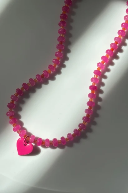 naszyjnik jadeit agat pomarańczowy serce naszyjnik kolorowy dopaminka lulobelia biżuteria handmade kolorowa naszyjnik serduszko naszyjnik z kamieni naturalnych różowy pomarańczowy naszyjnik damski stal szlachetna regulowany