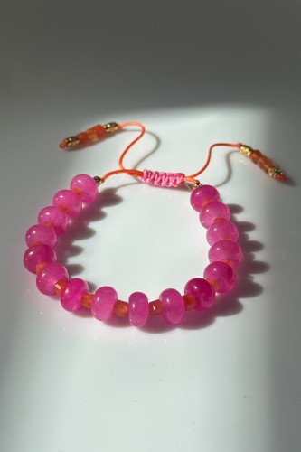 bransoletka jadeit agat pomarańczowy kolorowa bransoletka dopaminka lulobelia bransoletka na sznurku regulowana damska biżuteria handmade kolorowa kamienie naturalne bransoletka różowa pomarańczowa stal szlachetna