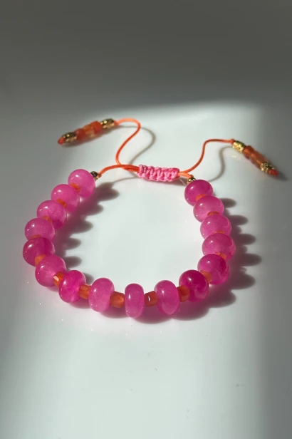 bransoletka jadeit agat pomarańczowy kolorowa bransoletka dopaminka lulobelia bransoletka na sznurku regulowana damska biżuteria handmade kolorowa kamienie naturalne bransoletka różowa pomarańczowa stal szlachetna