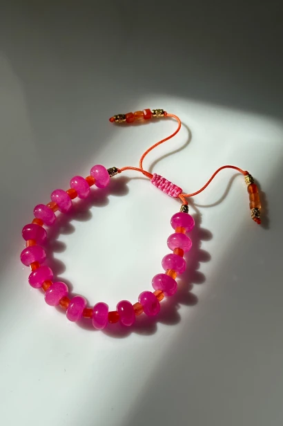 bransoletka jadeit agat pomarańczowy kolorowa bransoletka dopaminka lulobelia bransoletka na sznurku regulowana damska biżuteria handmade kolorowa kamienie naturalne bransoletka różowa pomarańczowa stal szlachetna
