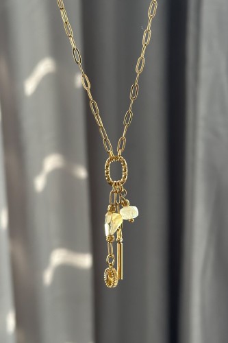 delikatny naszyjnik cytryn, naszyjnik na łańcuszku stal szlachetna, subtelna biżuteria damska, naszyjnik ręcznie robiony Polska, minimalistyczny naszyjnik z kamieniem, biżuteria delikatna codzienna