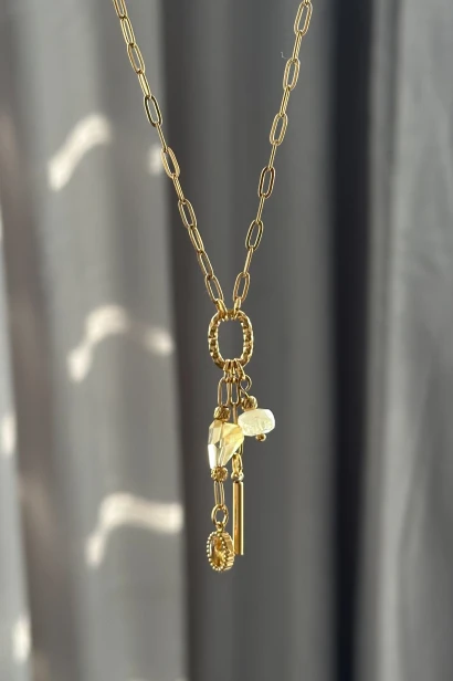 delikatny naszyjnik cytryn, naszyjnik na łańcuszku stal szlachetna, subtelna biżuteria damska, naszyjnik ręcznie robiony Polska, minimalistyczny naszyjnik z kamieniem, biżuteria delikatna codzienna