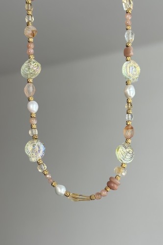 naszyjnik cytryn kamień słoneczny perła, naszyjnik letni z kamieni naturalnych, biżuteria ręcznie robiona Polska, delikatny naszyjnik złoty stal szlachetna, naszyjnik unikatowy damski