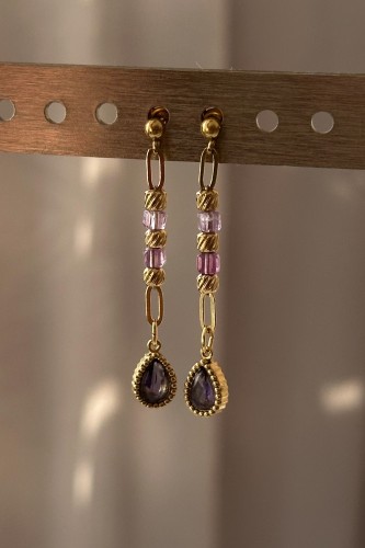 Wiszące kolczyki z fluorytami.