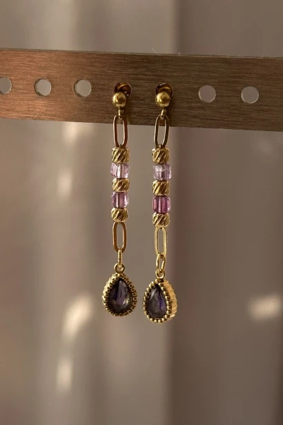 Wiszące kolczyki z fluorytami.