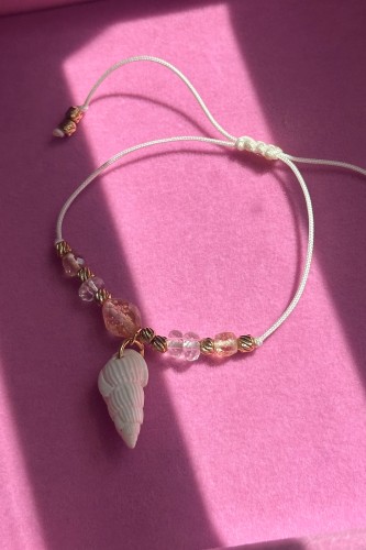 Bransoletka Lulobelia Letniaczek 1 z cytrynami i kryształem górskim, muszelka na sznurku makramowym, handmade Polska