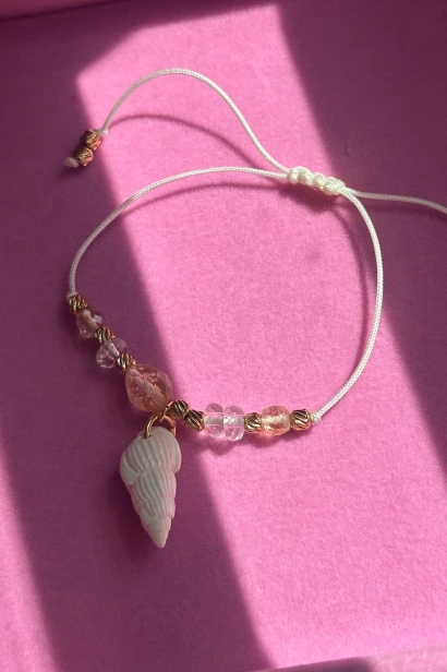 Bransoletka Lulobelia Letniaczek 1 z cytrynami i kryształem górskim, muszelka na sznurku makramowym, handmade Polska