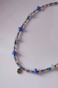 Naszyjnik choker unikat Lulobelia nr 234 z akwamarynem niebieskim chalcedonem i kryształem górskim, złota zawieszka, handmade Polska