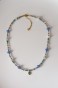 Naszyjnik choker unikat Lulobelia nr 234 z akwamarynem niebieskim chalcedonem i kryształem górskim, złota zawieszka, handmade Polska
