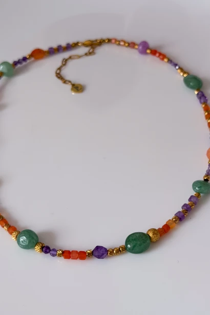 Naszyjnik amulet Lulobelia nr 235 detal zapięcia, ametyst agat awenturyn, stal szlachetna, biżuteria autorska handmade