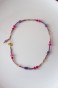 Naszyjnik unikat Lulobelia nr 238 detal zapięcia z fioletową zawieszką, ametyst różowy agat turmalin, biżuteria autorska handmade Polska