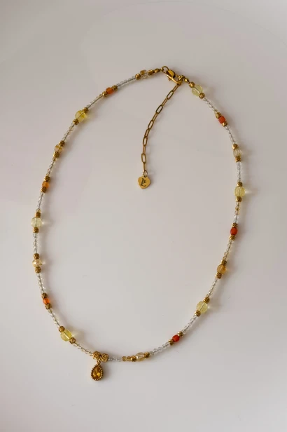 Naszyjnik Lulobelia nr 239 z cytrynu agatu i berylu, miodowo pomarańczowa biżuteria z kamieni naturalnych, handmade Polska