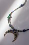 Naszyjnik Lulobelia nr 241, złocona lunula wyszyta kamieniami naturalnymi, lapis lazuli, malachit, akwamaryn, biżuteria autorska Polska