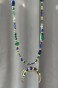 Naszyjnik lunula Lulobelia nr 241, granatowy lapis lazuli, zielony malachit, akwamaryn, złocony księżyc, biżuteria symboliczna handmade Polska