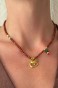 Naszyjnik unikat Lulobelia nr 248 ze złotym krabem, czerwony jaspis, szmaragd, letni naszyjnik handmade Polska