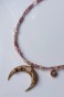 Naszyjnik unikat Lulobelia lunula miłości, złoty półksiężyc, kwarc różowy, różowy turmalin, mika, handmade Polska