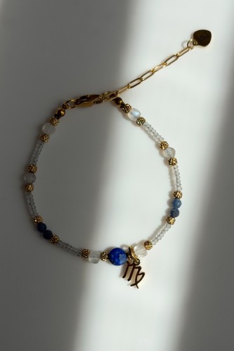 Bransoletka Lulobelia Know Me Deeply dla Panny, labradoryt, szafir, kamień księżycowy, lapis lazuli, symbol zodiaku, handmade Polska