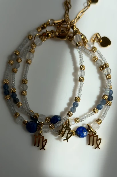 Bransoletki zodiakalne Lulobelia dla Panny, labradoryt, szafir, lapis lazuli, biżuteria symboliczna handmade Polska